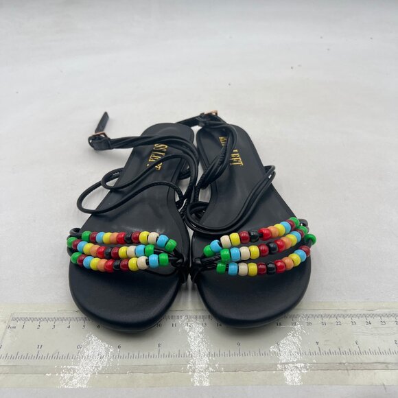 miss left Black Beaded Flat Sandals for Women Ankle Strap Open Toe Slide Sandals - Picture 3 of 8